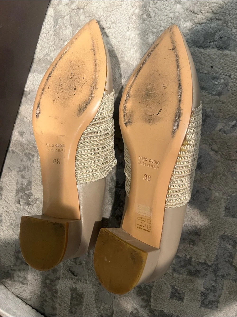 Italian made Estelle M Taupe Braided-Trim Pointed Toe Flats